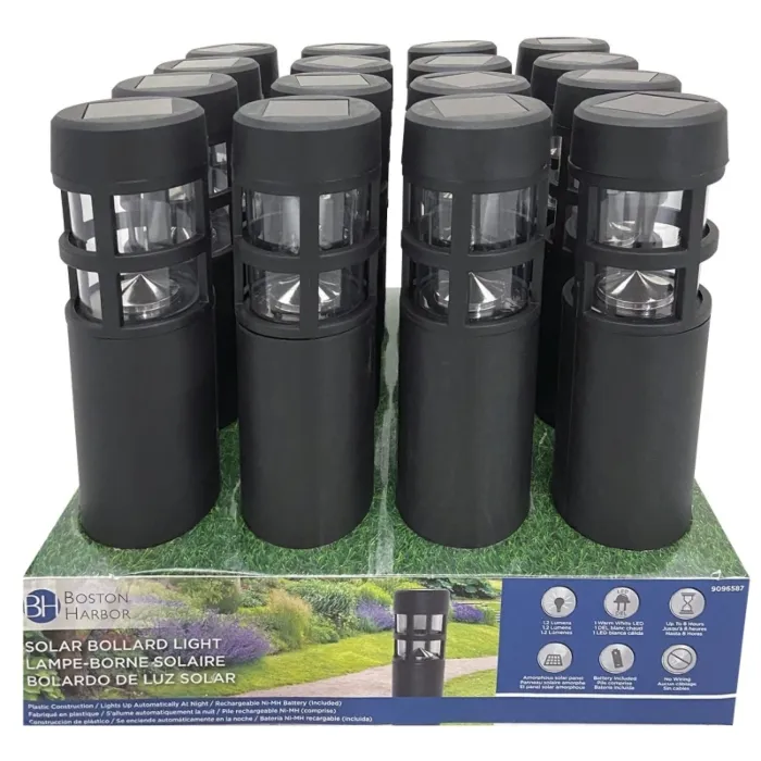 Boston Harbor Solar Bollard Pathway Light w/ AA Battery (Black)