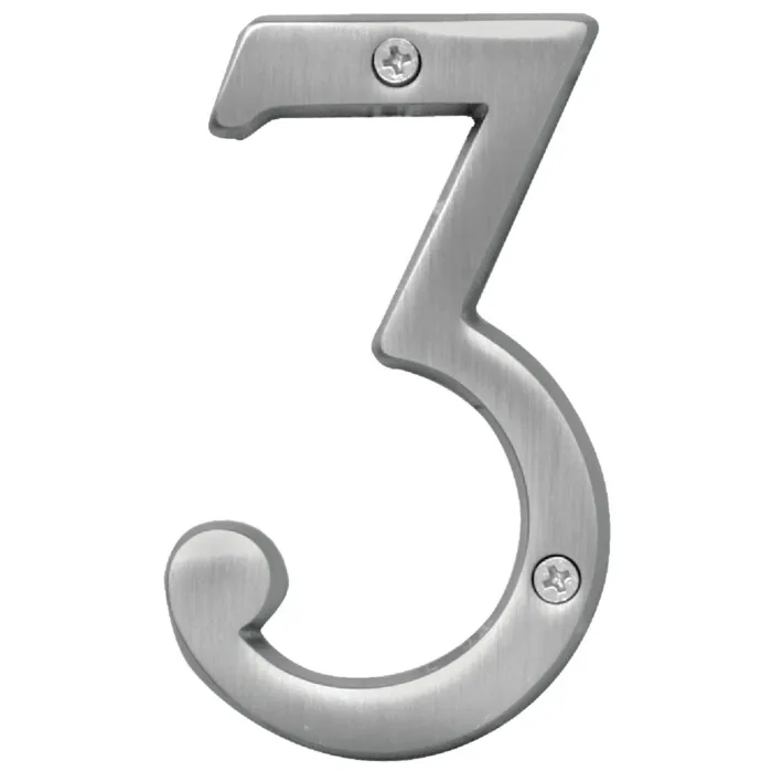 HY-KO Hy-Ko Prestige Series 4 In. Satin Nickel House Number Three