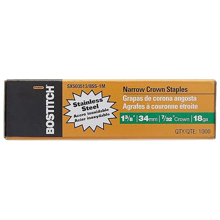 Bostitch Sx503513/8Ss-1M 1-3/8"Leg 18-Gauge 7/32" Narrow Crown Stainless Steel Staples(1000)