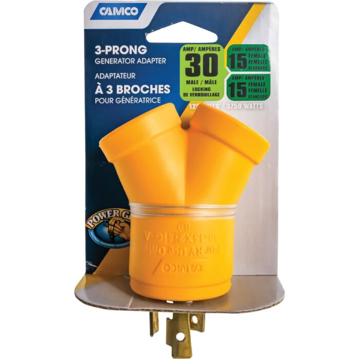 Camco Manufacturing Power Grip 30-Amp 3-Prong Y RV Generator Adapter