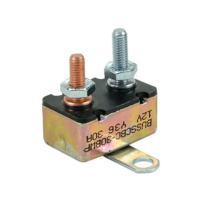 Bussmann Eaton Bussmann series CBC-BWP automotive circuit breaker, 14 Vdc, 30A, 1.5 kAIC, Automotive, type I, waterproof, #10-32 TPI stud