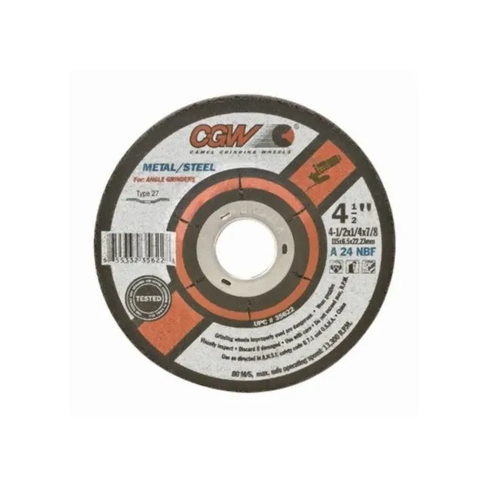 CGW A24N Type 27 4-1/2 in 1/4 in Flat Depressed Center Grinding Wheel