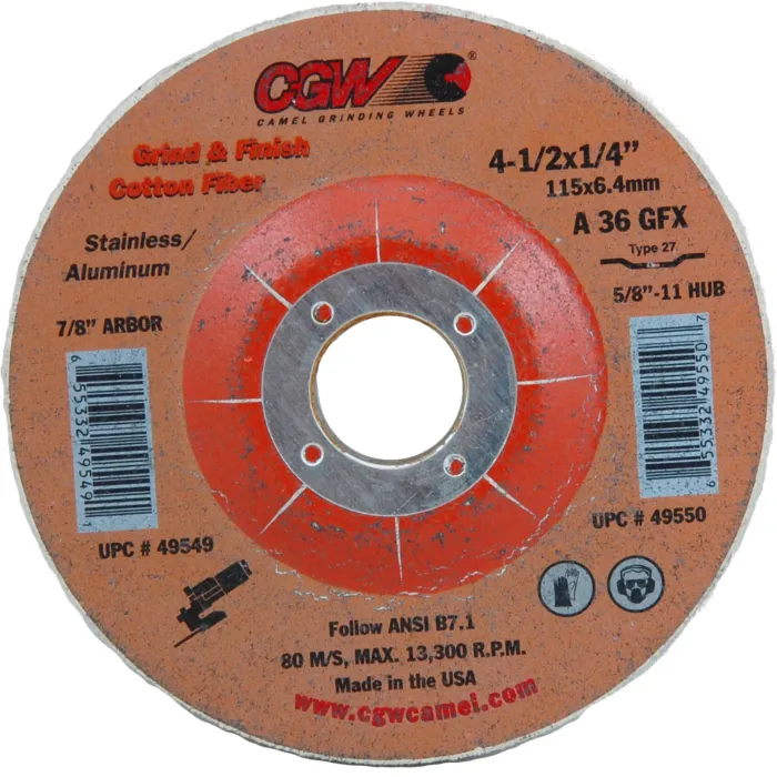 CGW A36GFX Type 27 4-1/2 in 1/4 in Surface Grinding Wheel