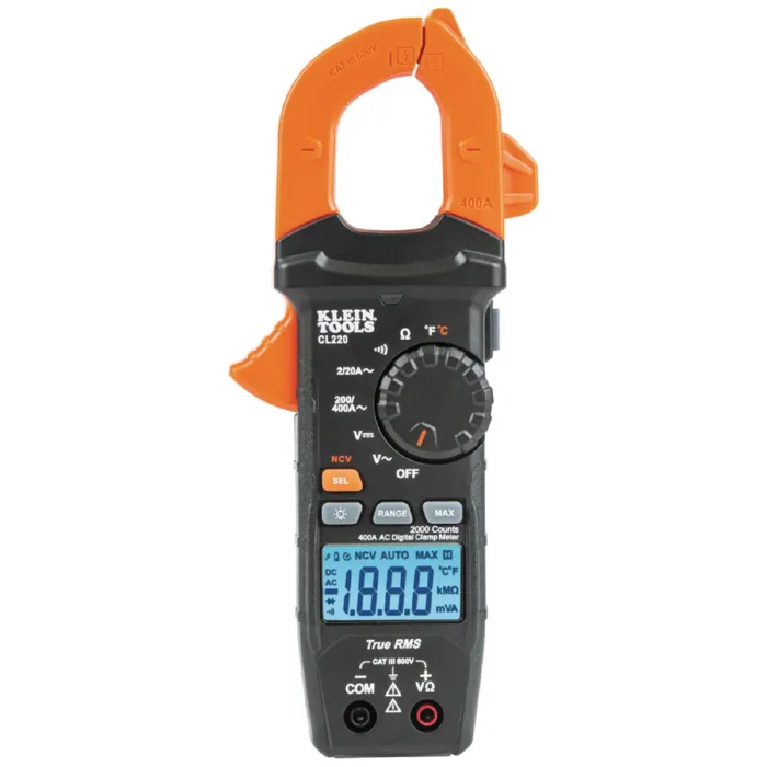 Klein Tools Digital Clamp Meter, AC Auto-Ranging 400 Amp with Temp
