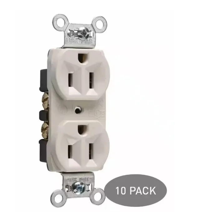 Pass & Seymour 15 Amp 125-Volt Commercial Grade Backwire Duplex Outlet, Light Almond (10-Pack)