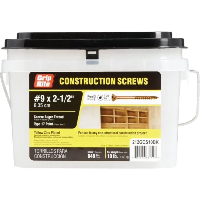 Grip-Rite T25 Construction Wood Screw (848 ct, 10 lb Box) #9 x 2-1/2 in.