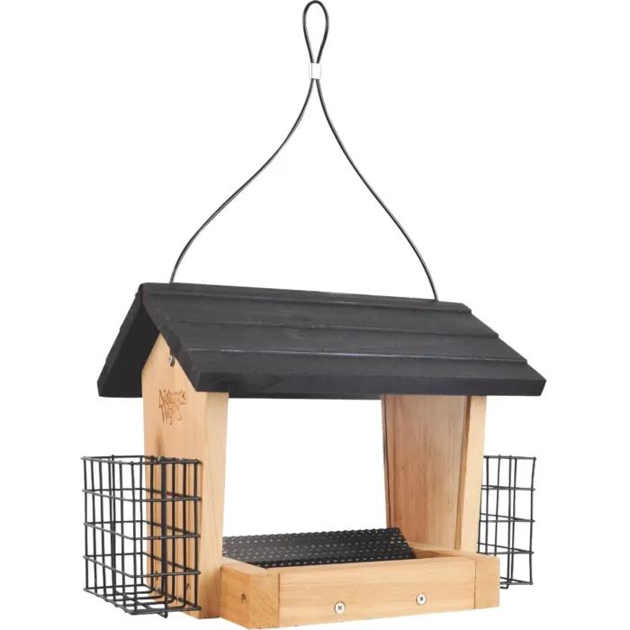 Nature's Way Cedar Hopper Bird Feeder w/ Suet Cages - 3 qt