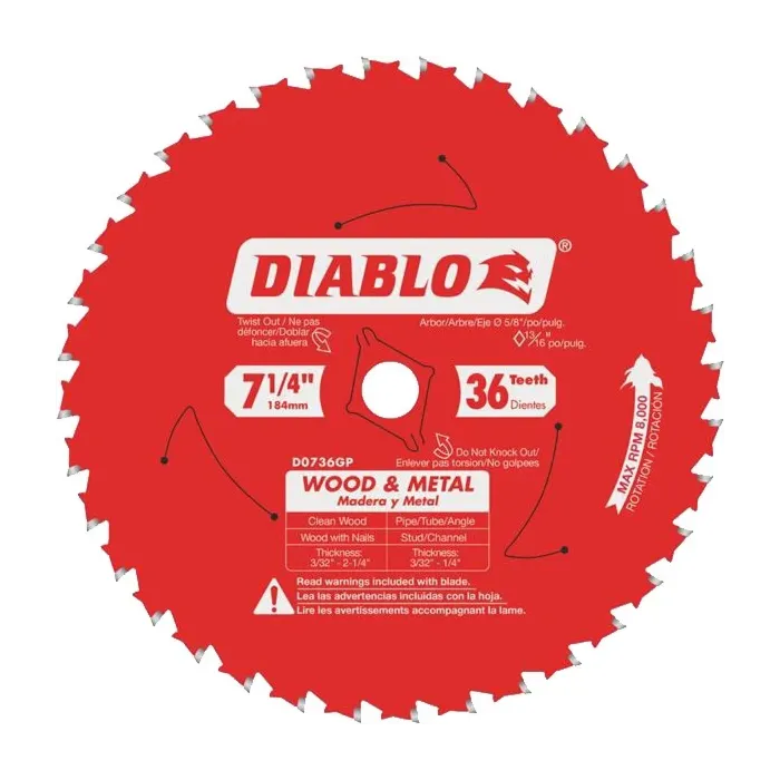 Diablo Tools 7-1/4 in. x 36 Tooth Wood & Metal Carbide Saw Blade