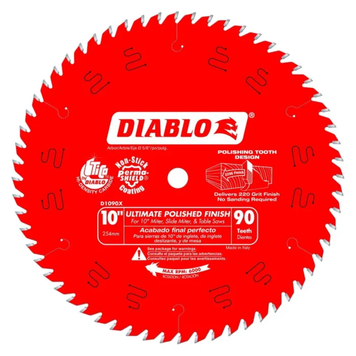 Diablo Tools 10 in. x 90 Tooth Ultimate Polished Finish Saw Blade