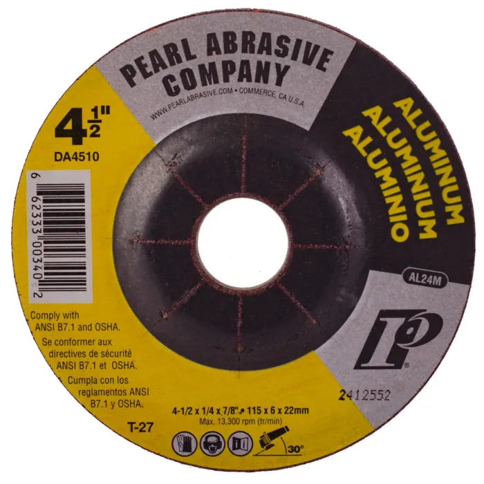 Pearl Abrasives Premium DC Grinding Wheel For Aluminum 4-1/2 x 1/4 x 7/8 AL24M T-27 DA4510
