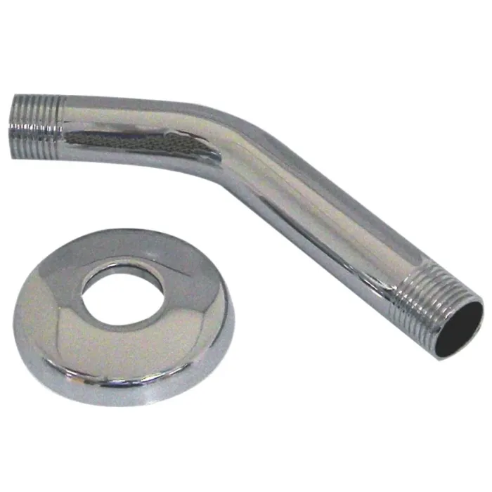 Danco Shower Arm with Flange, 1/2 in Connection, Threaded, 6 in L, Stainless Steel, Chrome Plated