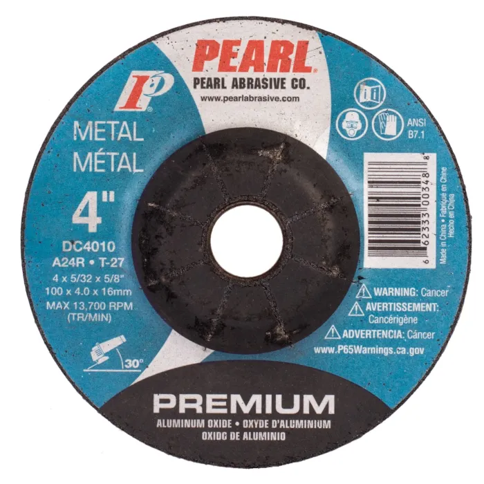 Pearl Abrasives Premium Aluminum Oxide Depressed Center Grinding Wheel 4 x 5/32 x 5/8 A24R T-27 DC4010