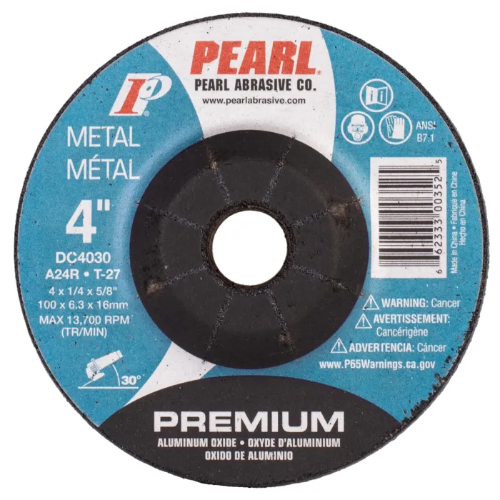 Pearl Abrasives Premium Aluminum Oxide Depressed Center Grinding Wheel 4 x 1/4 x 5/8 A24R T-27 DC4030