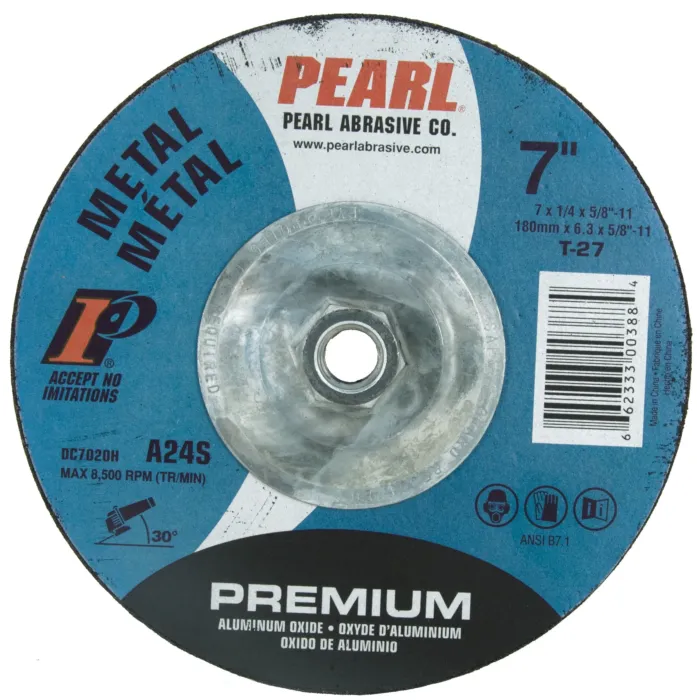 Pearl Abrasives Premium Aluminum Oxide Depressed Center Grinding Wheel 7 x 1/4 x 5/8-11 A24S T-27 DC7020H