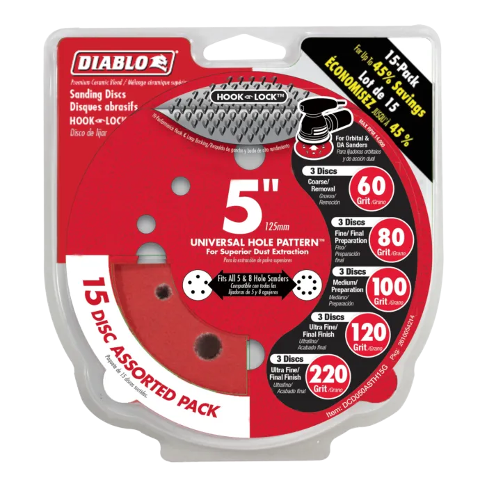 Diablo Tools 5 in. ROS Hook & Lock™ Disc Assorted Pack (15-Piece)