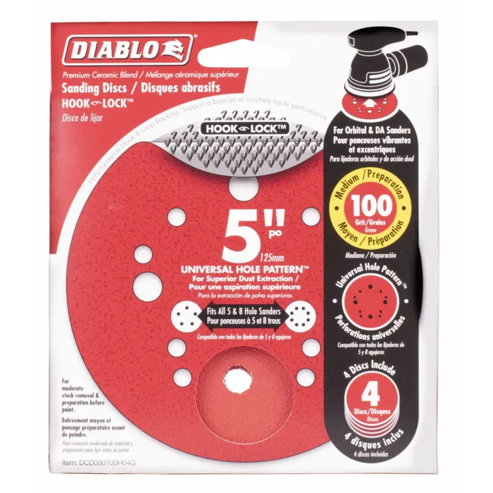 Diablo Tools 5 in. 100 Grit (Medium) ROS Hook & Lock™ Discs (4-Pack)