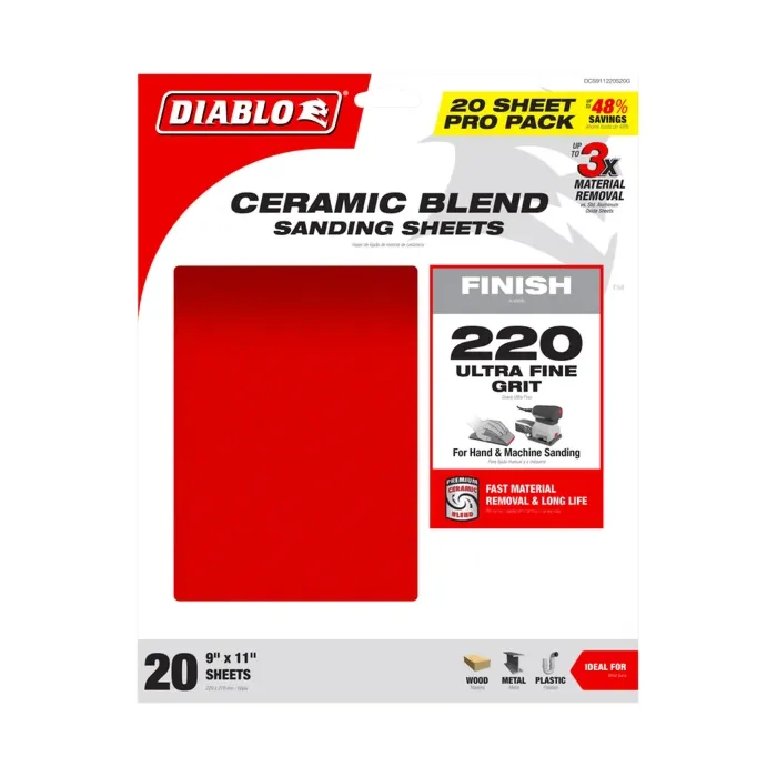 Diablo Tools 220 Grit Sanding Sheets (20pk) 9 in. x 11 in.