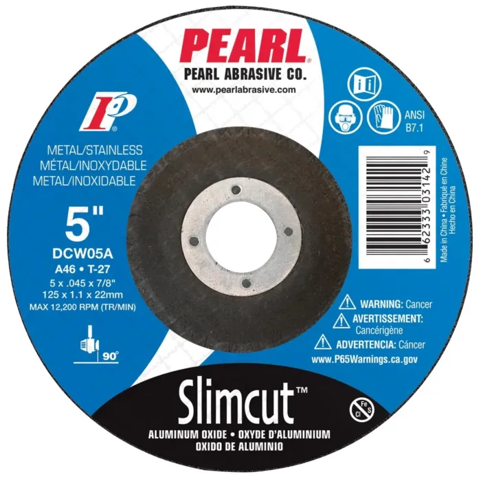 Pearl Abrasives SlimCut™ Aluminum Oxide Thin Cut-Off Wheels T-27 5 x .045 x 7/8 A46 DCW05A