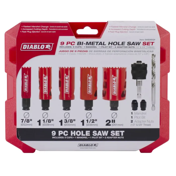 Diablo Tools 9 pc General Purpose Bi-Metal Hole Saw Set