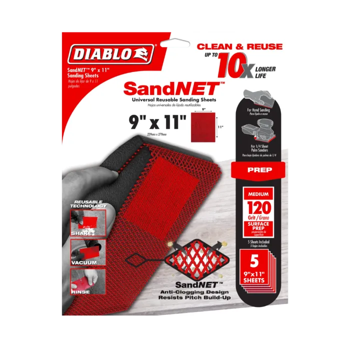 Diablo Tools 9 in. x 11 in. 120-Grit (Medium) SandNET™ Universal Reusable Sanding Sheets (4-Piece)
