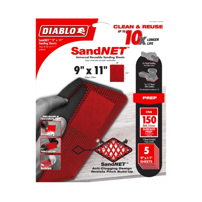 Diablo Tools 9 in. x 11 in. 150-Grit (Fine) SandNET™ Universal Reusable Sanding Sheets (4-Piece)