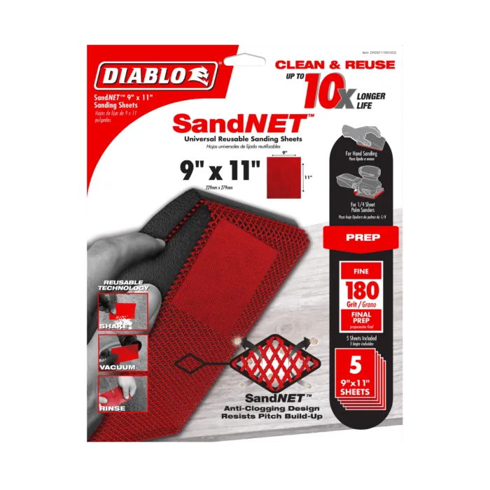Diablo Tools 9 in. x 11 in. 180-Grit (Fine) SandNET™ Universal Reusable Sanding Sheets (4-Piece)