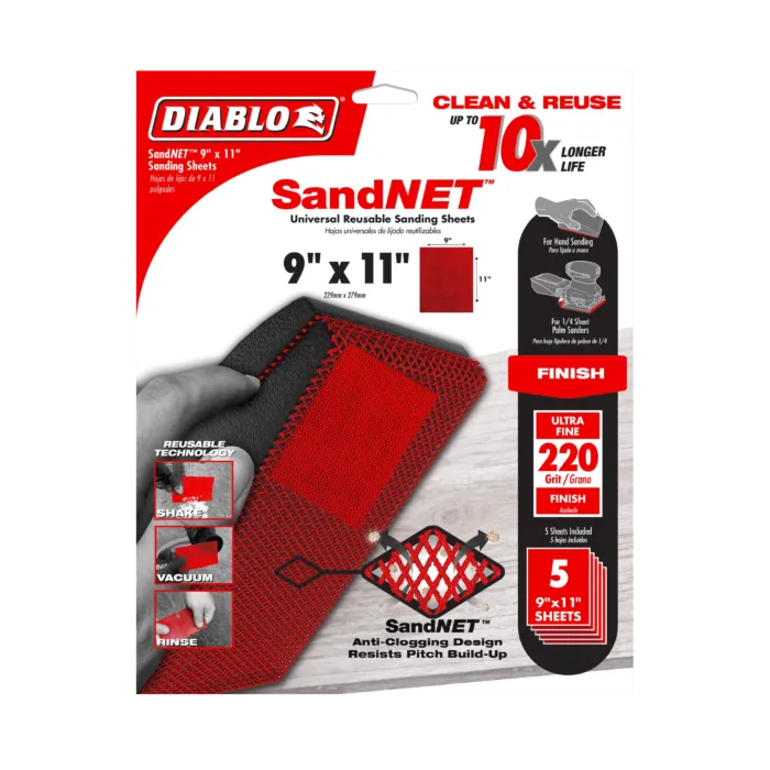 Diablo Tools 9 in. x 11 in. 220-Grit (Ultra Fine) SandNET™ Universal Reusable Sanding Sheets (4-Piece)
