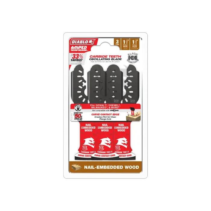 Diablo Tools AMPED™ Demo Demon™ Carbide Teeth Oscillating Blade for Nail-Embedded Wood (3pk) 1-1/4 in.