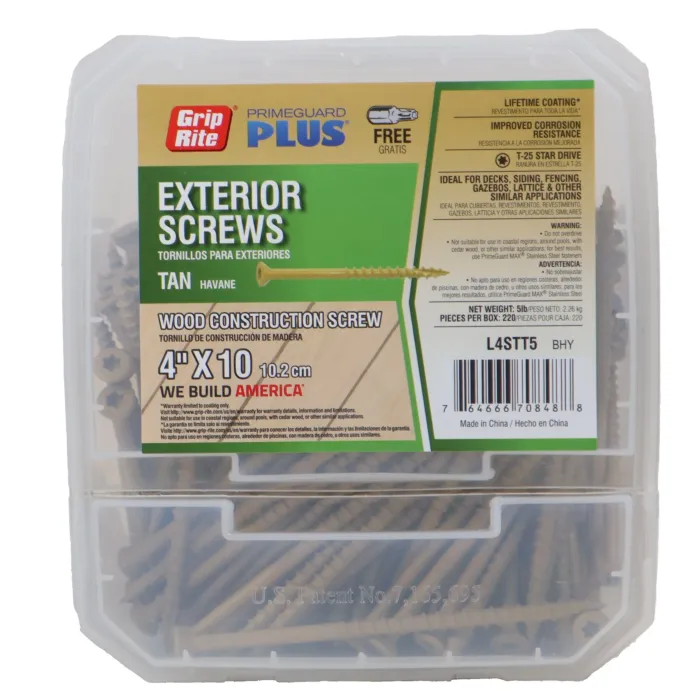 Grip-Rite #10 x 4" T-25 Star, Deck Screw, Polymer Coated, Tan (Bulk Box 250 pc)