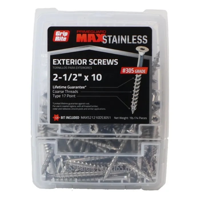 Grip-Rite #10 x 2-1/2" T-25 Star, Deck Screw, Stainless Steel, Silver (Bulk Box 1 lb)