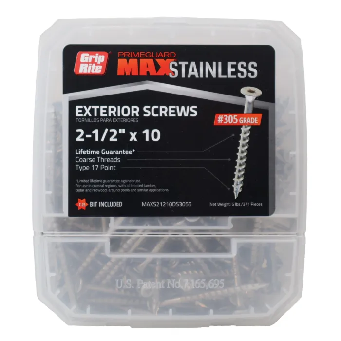 Grip-Rite #10 x 2-1/2" T-25 Star, Deck Screw, Stainless Steel, Silver (Bulk Box 5 lb)