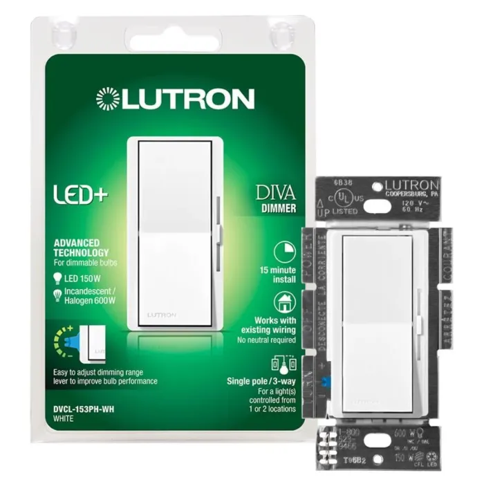 Lutron Diva Rocker Dimmer/Paddle Switch, White