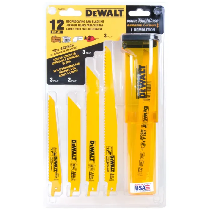 Dewalt Reciprocating Saw Blades, Bi-Metal Set w/ Case (12pc)