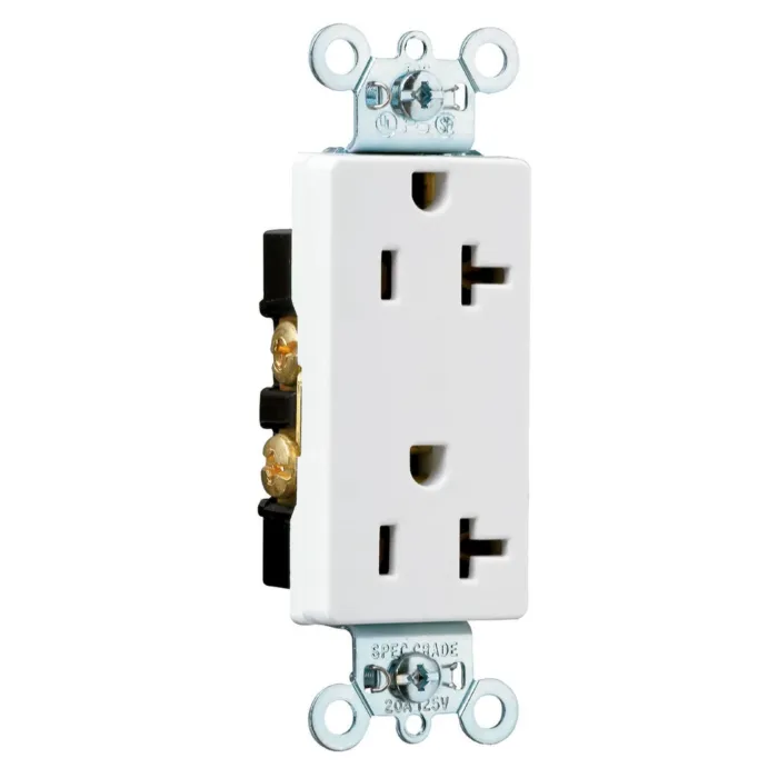 Pass & Seymour 20A 125V Heavy Duty Spec-Grade Decorator Duplex Receptacle, Back and Side Wire, White