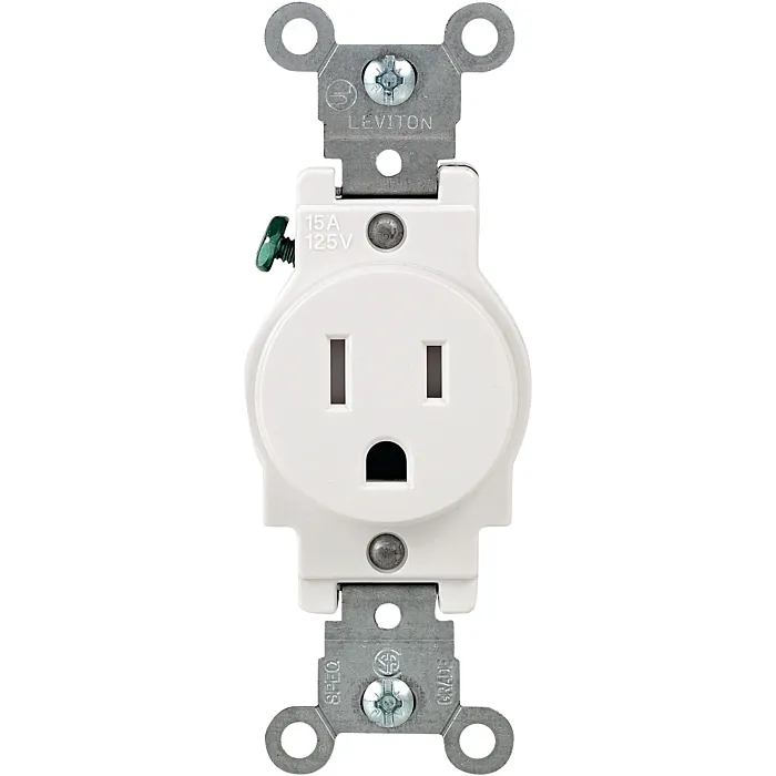 Pass & Seymour 15A 125V Heavy Duty Spec-Grade Single Receptacle, Side Wire, White