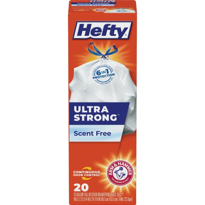 Hefty Ultra Strong Scent-Free Drawstring Kitchen Trash Bag (White - 20pk) 13 gal