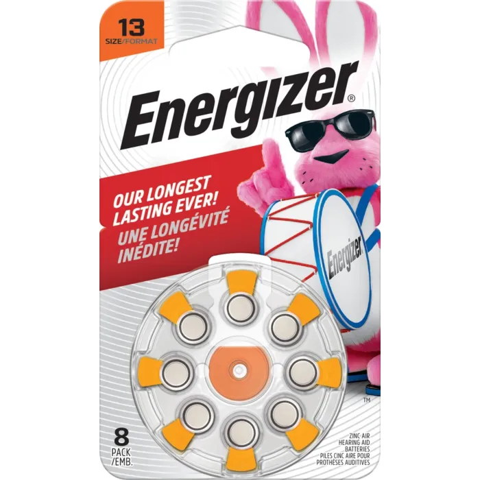 Energizer Hearing Aid Batteries Size 13, Orange Tab, 8 Pack