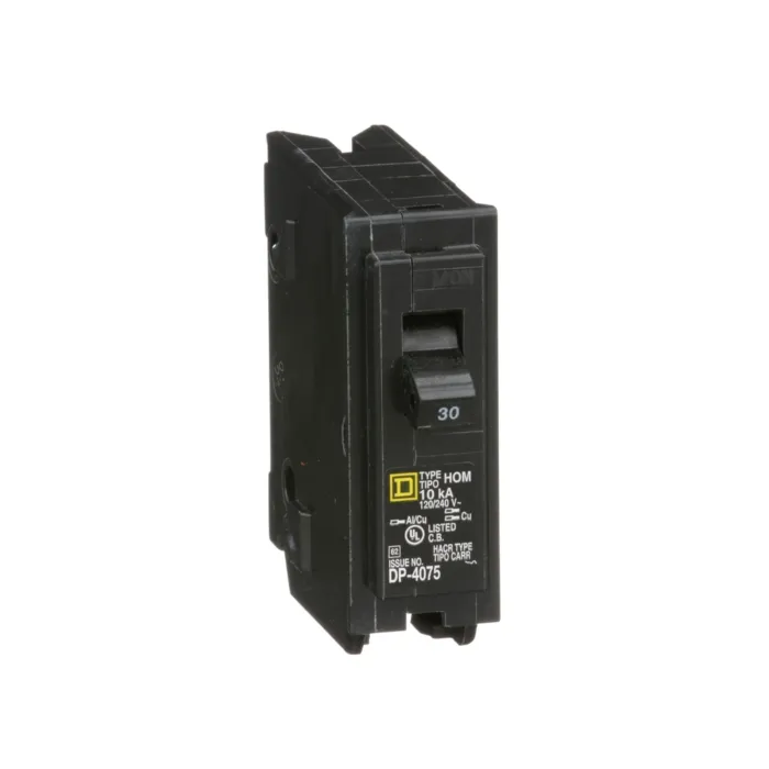 Square D Mini circuit breaker, Homeline, 30A, 1 pole, 120/240VAC, 10kA AIR, standard type, plug in, UL