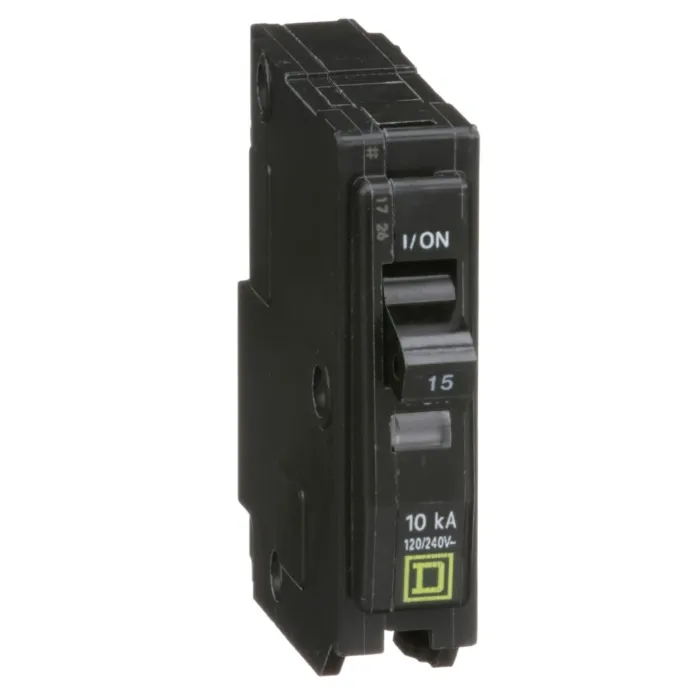 Square D Mini circuit breaker, QO, 15A, 1 pole, 120/240VAC, 10kA, plug in, consumer pack