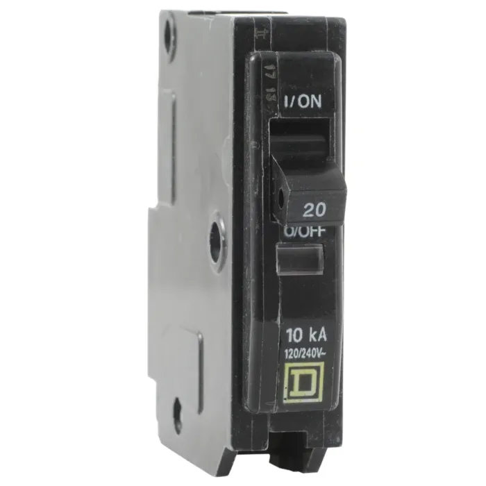Square D Mini circuit breaker, QO, 20A, 1 pole, 120/240VAC, 10kA, plug in, consumer pack