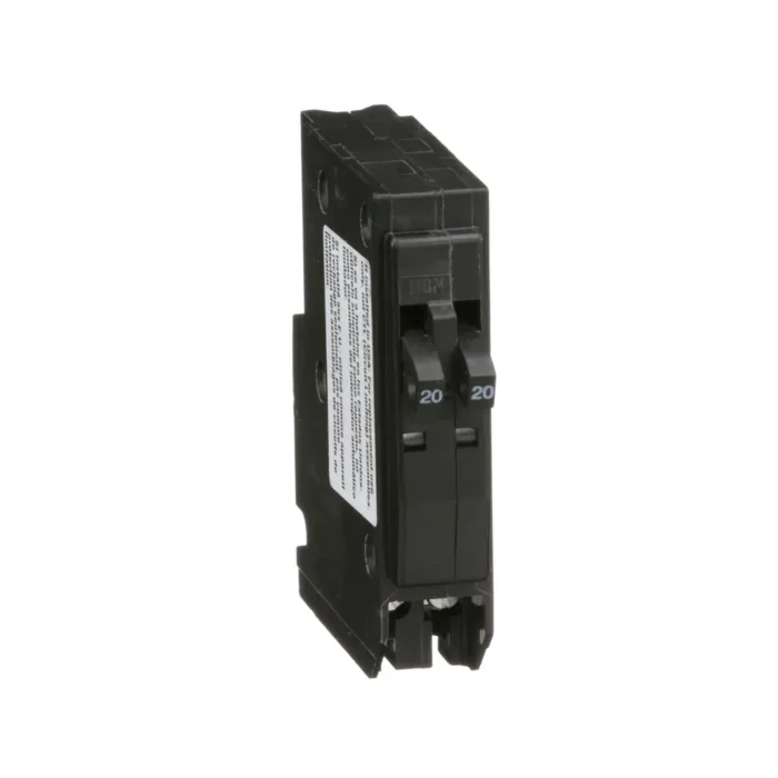 Square D Tandem mini circuit breaker, QO, 2 x 1 pole at 20A, 120/240VAC, 10kA, plug in, consumer pack