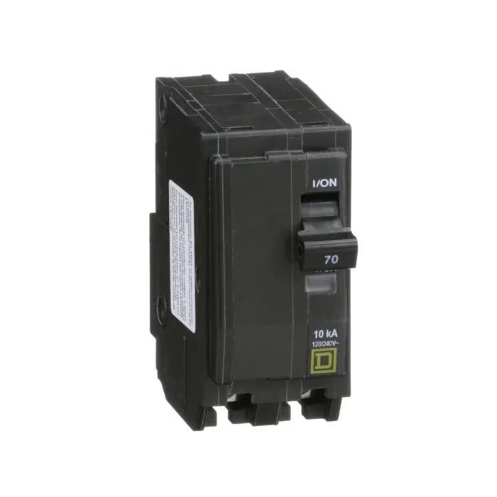 Square D Mini circuit breaker, QO, 70A, 2 pole, 120/240VAC, 10kA, plug in, consumer pack