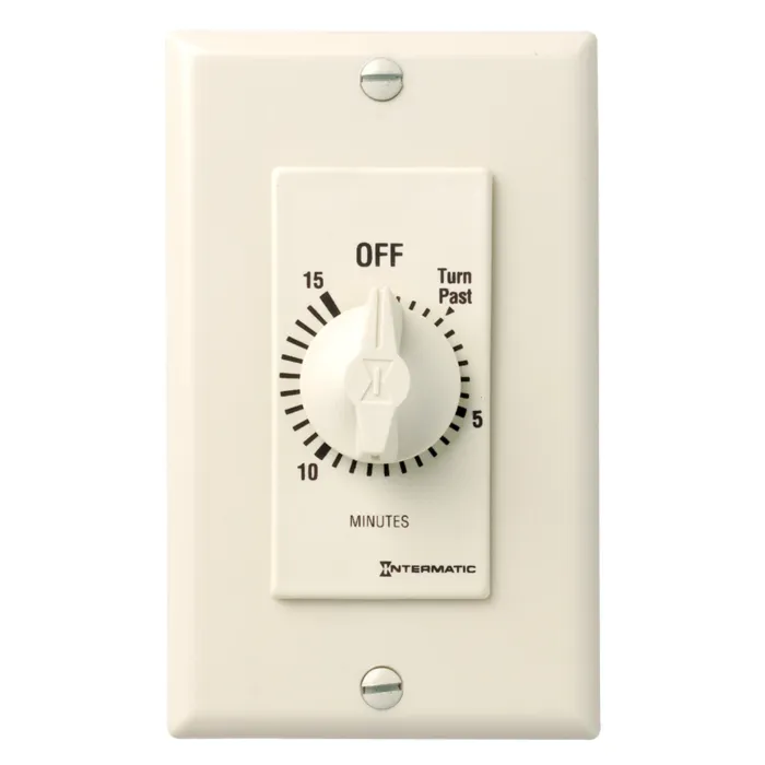 Intermatic Spring Wound Countdown Timer, Decorator Style, 125-277 VAC, 50/60 Hz, SPST, 15 Minute Max, Without Hold, Light Almond