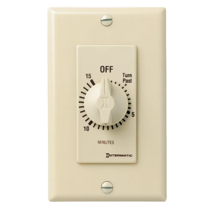 Intermatic Spring Wound Countdown Timer, Decorator Style, 125-277 VAC, 50/60 Hz, SPST, 15 Minute Max, Without Hold, Ivory