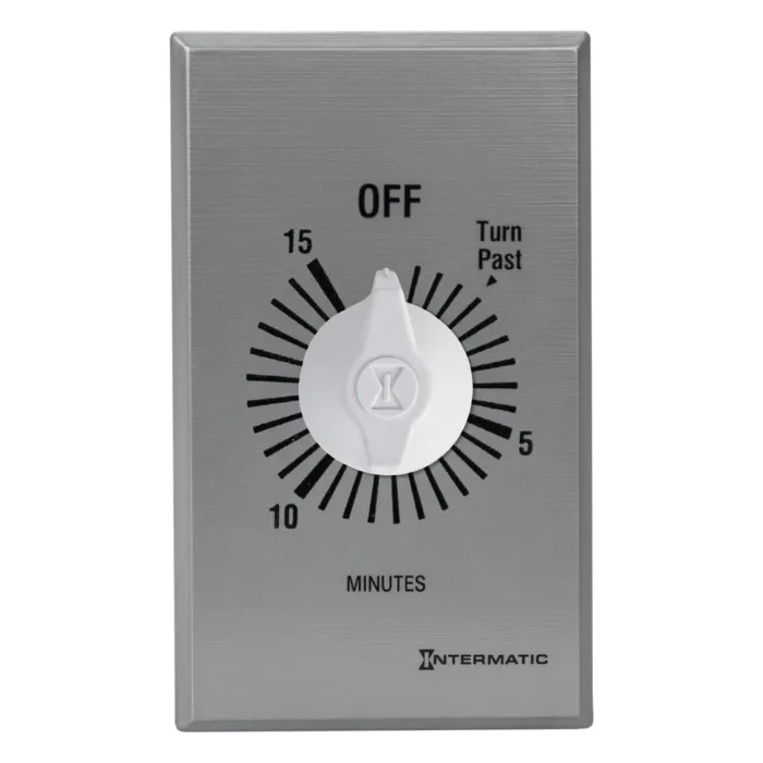 Intermatic Spring Wound Countdown Timer, Commercial, 125-277 VAC, 50/60 Hz, DPST, 15 Minute Max, Without Hold, Silver