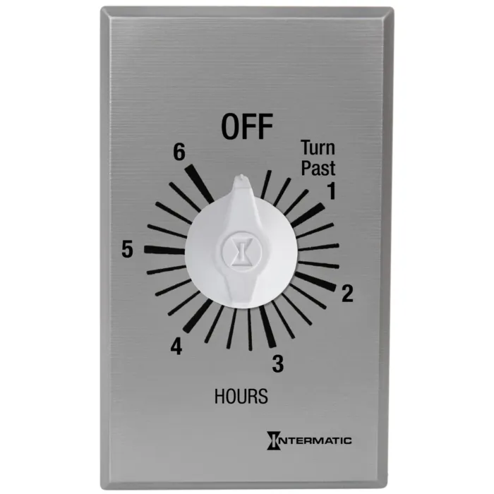 Intermatic Spring Wound Countdown Timer, Commercial, 125-277 VAC, 50/60 Hz, SPST, 6 Hour Max, Without Hold, Silver