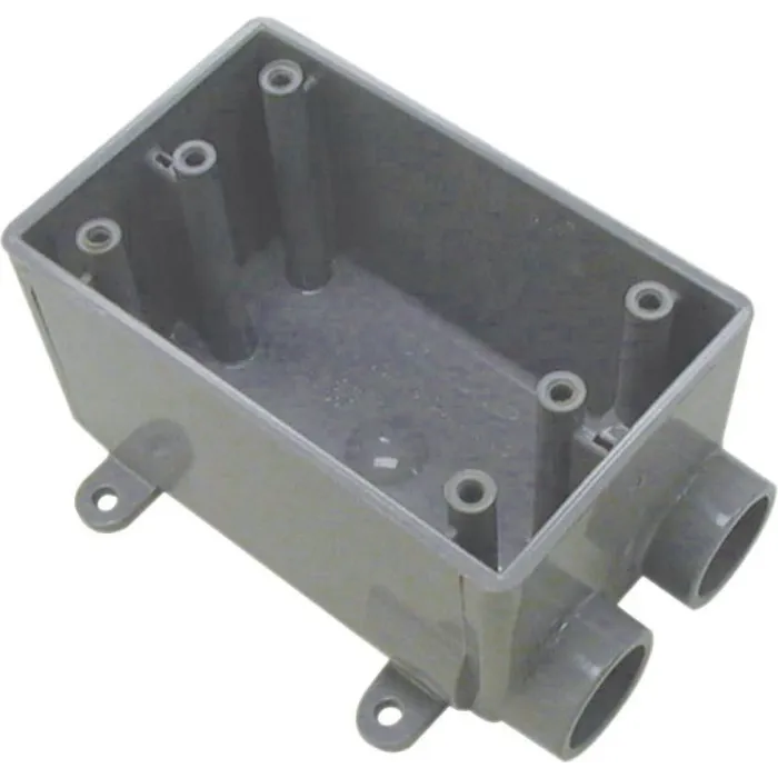 ABB Single Gang FSC Box, Volume 18 Cubic Inches, Length 4.54 Inches, Width 2.80 Inches, Depth 2.42 Inches, Conduit Size 3/4 Inch, 2 Hubs, Material PVC, Color Gray, Pack of 10