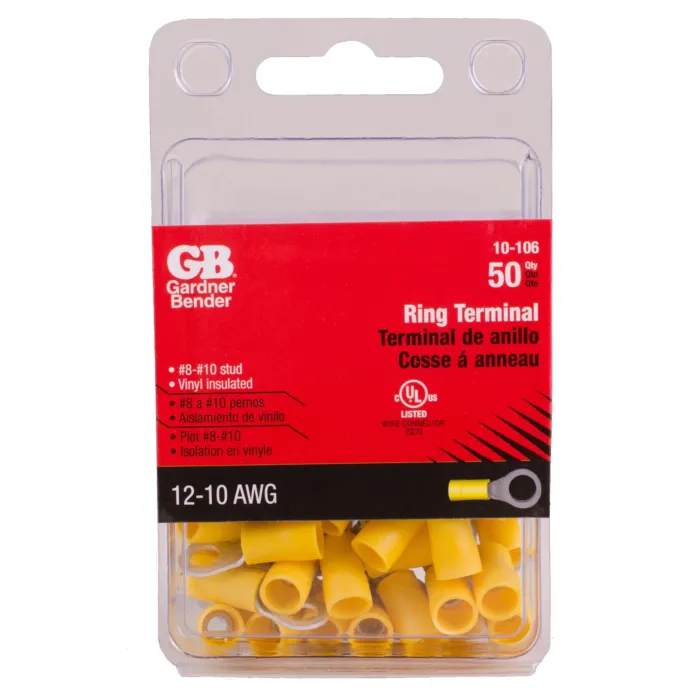 Gardner Bender #12-#10 AWG (5 mm²) Vinyl-Insulated Ring Terminals (8 to 10 Stud)