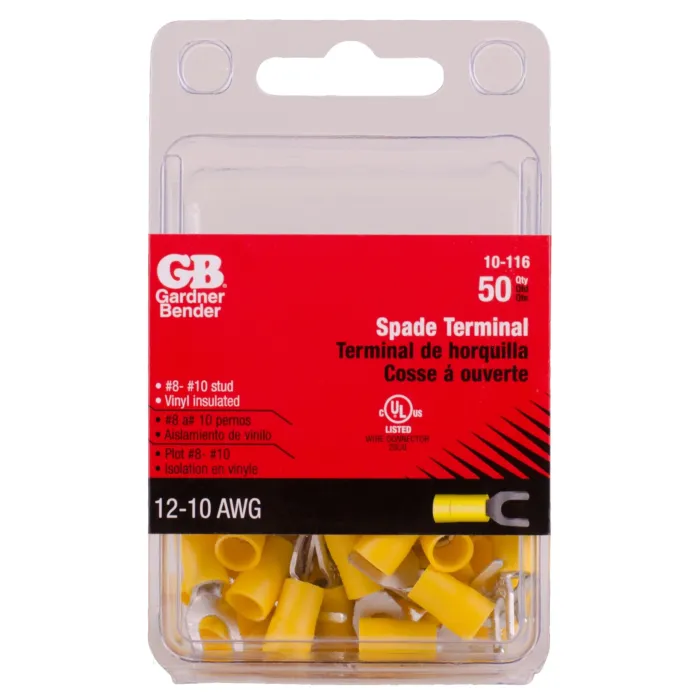 Gardner Bender #12-#10 AWG (5 mm²) Vinyl-Insulated Spade Terminals (8 to 10 Stud)