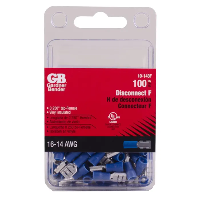 Gardner Bender #16-#14 AWG (2 mm²) Vinyl-Insulated Disconnect (0.25" Tab) - Female